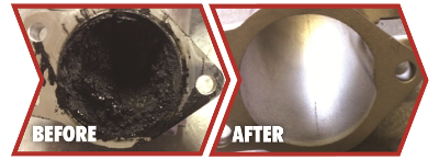 Before and after of a soot clean inside the intake