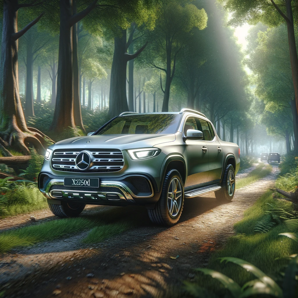 Mercedes X class driving in the forest